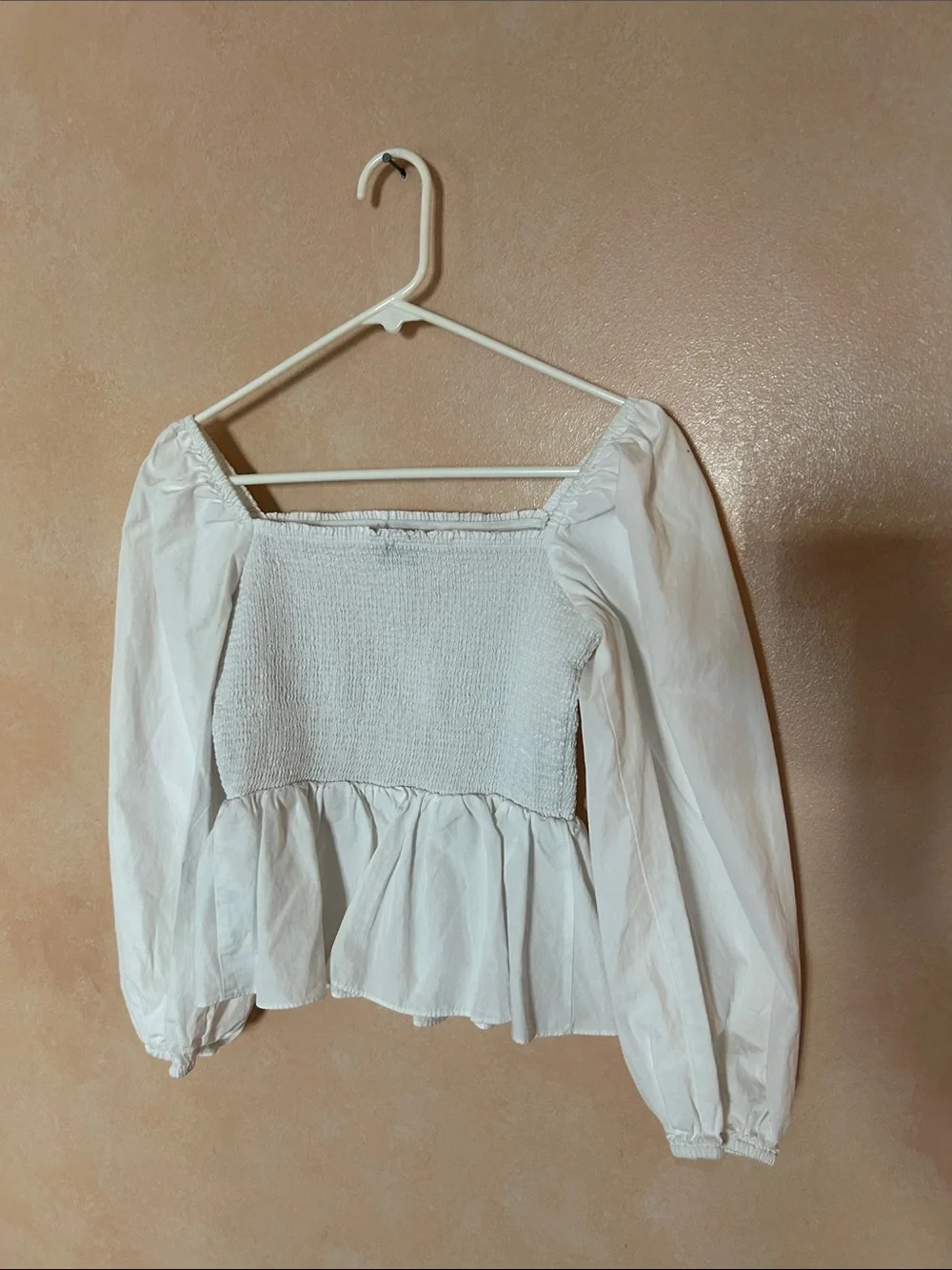 J. Crew Thomas Mason White Smocked Peplum Long-Sleeve Top size 4